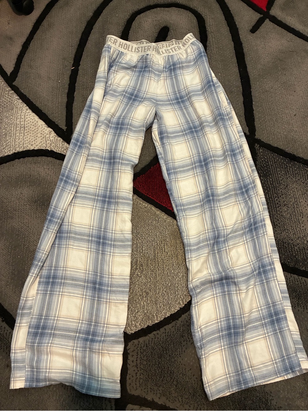 Hollister Light Blue and White Plaid Kids Pajama Bottoms